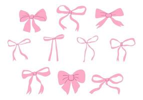 Elegant Ribbon Bow Stylish Loops and Tails. A collection of 10 hand-drawn ribbon bows, featuring various loop and tail styles, perfect for creative, decorative, and feminine designs vector