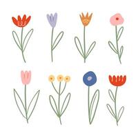 Versatile collection of hand drawn floral illustrations featuring eight flowers in a clean and modern style. Perfect for decoration, crafts, and creative projects in various themes. vector