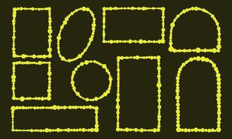 Glowing Frame Shapes Neon Abstract Border. A collection of 9 glowing dotted frame shapes in neon yellow. Perfect for futuristic designs, digital graphics, posters, sci-fi themes, and creative layouts vector