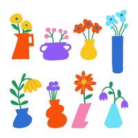Colorful Vase and Flower Icon Bold Modern. A vibrant collection of vase and flower icons in bold colors and modern shapes, perfect for creative, decorative, and artistic design projects vector