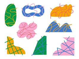 Abstract Geometric Scribble Shapes. A collection of abstract geometric shapes with playful scribble patterns in vibrant colors. Perfect for modern design projects, trendy backgrounds vector