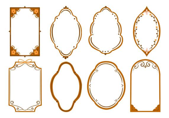 Hand Drawn Decorative Frames Floral Accents. A collection of 8 hand-drawn decorative frames featuring floral and ornamental details, ideal for invitations, patterns, and creative projects