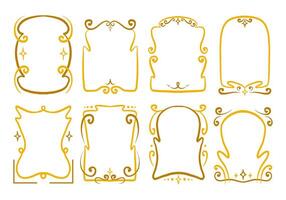Golden Ornate Decorative Frames. A collection of elegant golden ornate frames featuring decorative swirls and sparkling accents. Perfect for invitations, certificates, and vintage-inspired designs vector
