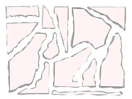Cracked Stone Fragment Shape Set. A collection of cracked stone fragment shapes with sharp edges and deep fissures. These rugged and broken pieces are perfect for distressed designs, geological themes vector