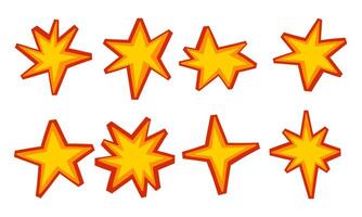 Yellow Starburst with Bold Red Outlines. A collection of 8 vibrant yellow starbursts featuring bold red outlines and varying designs, perfect for festive and decorative projects vector