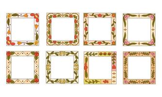 Decorative Floral Frame Vintage Patterns. A collection of square floral frames featuring intricate vintage-inspired patterns and earthy tones, perfect for invitations, cards, and decor. vector
