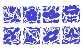 Floral Designs Modern and Creative Patterns. A collection of 8 hand-drawn floral designs featuring leaves, buds, and flowers, perfect for decorative patterns and creative art projects vector