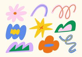 Playful Hand-Drawn Abstract Shape. A collection of playful hand-drawn abstract shapes featuring vibrant colors, organic forms, and dynamic strokes vector