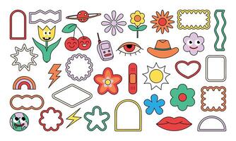 Retro Sticker Groovy Hand Drawn. Sticker Groovy Hand Drawn. 70s hippie stickers, psychedelic groovy elements. vector