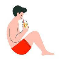 A man sitting on the floor with a drink in his hand vector