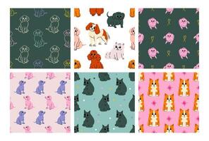 Dog Pattern Paper Background Wallpaper. Cartoon dog or puppy characters design collection with flat color in different poses. vector
