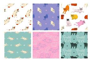 Cat Pattern Paper Background Wallpaper. Cartoon cat or kitty characters design collection with flat color in different poses. vector