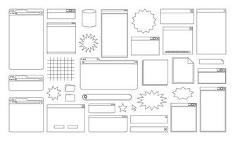 Lined Retro User Interface , Icon Website and Computer 90s, Set Desktop Program, windows boxes. vector