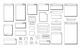 Lined retro user interface. Tab computer vintage desktop of website application programming. Instagram widget and notification. vector