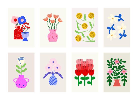 Hand drawn abstract colorful poster gallery. Ideal for wall art in bedrooms, living rooms, and offices. Also perfect for decorative design projects.