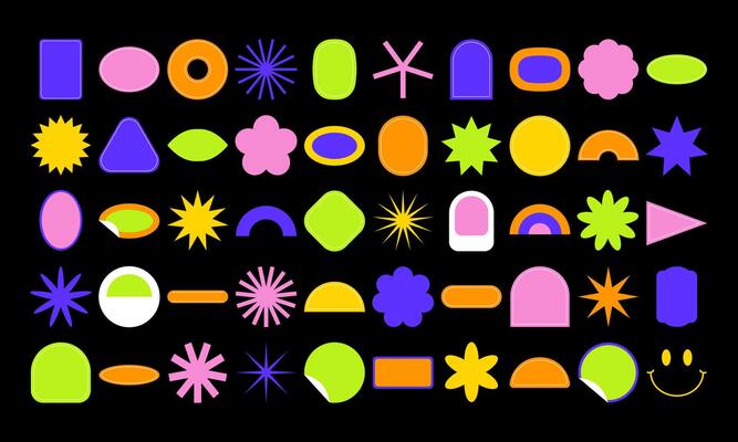 Minimalist Retro Shape Sticker. Geometric Frame Illustration. patches and stickers with copy space for text, branding, packaging, prints and social media post