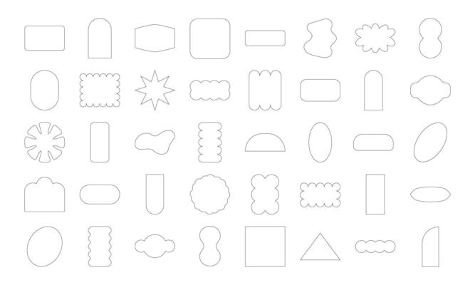 Lined Abstract Geometric Shapes Hand Drawn. Doodle objects. Sticker shapes oval, rectangle, line, flower, bling. abstract background elements for branding, packaging, prints and social media posts.