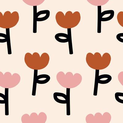 Abstract simple modern Scandinavian Botanical Flowers Seamless pattern