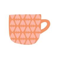 Cups with tea or coffee in side view with Abstract ornamental flower petal pattern. Hand drawn colored trendy icon illustration element. vector