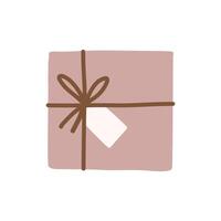 Wrapped gift box tied with string and white tag icon elements illustration vector