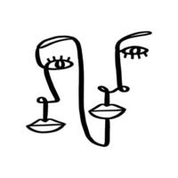 Continuous line drawing set. abstract two woman portrait. one line face art illustration. vector