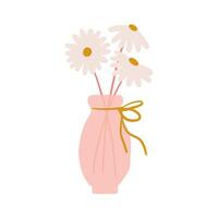 A pink vase with daisies in it vector
