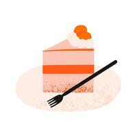 Cafe element sliced cake with fork and plate kitchenware cartoon doodle bakery and dessert pastry element illustration vector