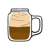Hand drawn cafe elements iced dalgona coffee trendy fluffy whipped cream in jar vector