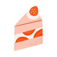 Japanese strawberry slice cake icon in cartoon illustration. Cafe element shortcake. vector