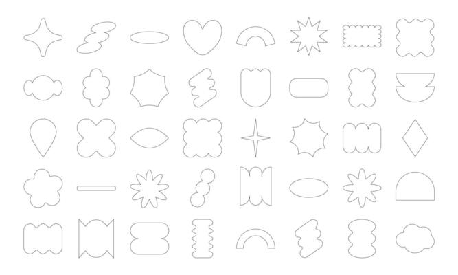 Thin lined abstract hand drawn geometric shapes and doodle objects including oval rectangle line flower and bling Perfect for branding packaging prints and social media posts