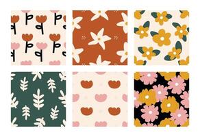 Seamless Hand drawn abstract organic flowers and leaves shapes patterns vector