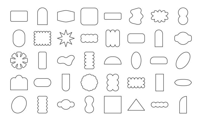Bold hand drawn abstract geometric shapes including oval rectangle line flower and bling Perfect for branding packaging prints and social media posts