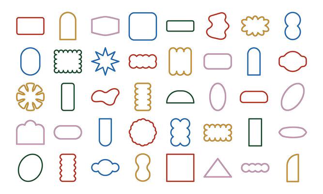 Colorful Lined Abstract Geometric Shapes with Floral and Decorative Elements
