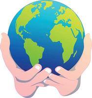 hands holding Earth, symbolizing unity, responsibility, and global care. vector