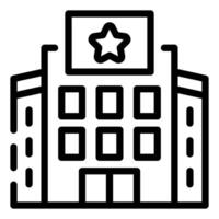 A black and white line drawing of a hotel building with a star on top vector