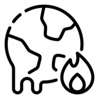A black and white line drawing of a burning earth vector