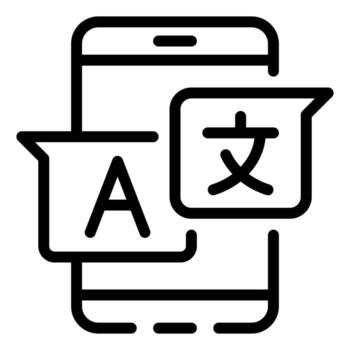 A smartphone with translator application and two speech bubbles and an asian language vector