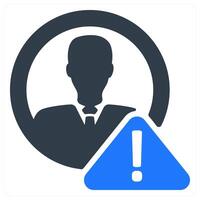A man in a suit is shown with a blue warning sign vector