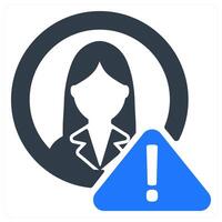 A woman with a blue and red exclamation mark vector