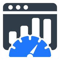 A speedometer icon with a bar graph vector