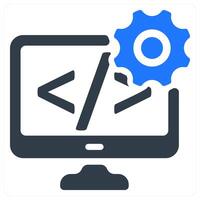 A computer with a code symbol on it vector