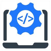 A laptop with a blue gear icon vector