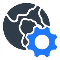 The globe icon with a gear wheel vector
