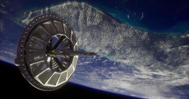 Exploring a futuristic space station orbiting Earth at a great distance video