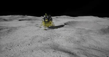 Lunar lander explores the moons surface during a historic mission in space video
