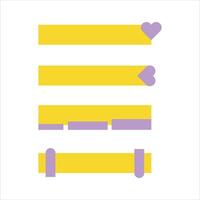 A yellow and purple banner with hearts and a heart vector