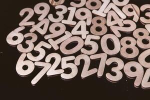 Glowing Numbers in a Futuristic Digital Design. Floating Random Numbers on a High-Tech Grid. Numbers Background, Finance and Data Concept photo