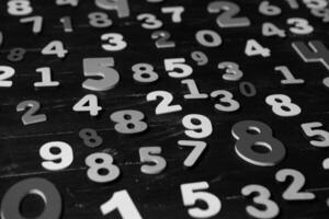 Matrix-Style Numbers Falling in Digital Space. Abstract Mathematical Numbers on a Dark Background. Glowing Numbers in a Futuristic Digital Design. photo