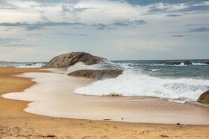 paradise beach at the coast of indian ocean in sri lanka, asia photo