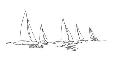 sailboats regatta sea view continuous line drawing minimalist vector